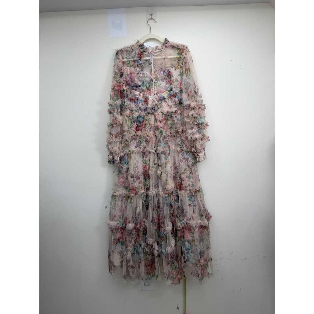 Catchall Floral Mesh Maxi Dress Womens XL New Tiered Ruffle Sheer Sleeve 0153 - Picture 4 of 10